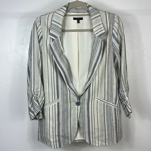 Drew Catalina Blue Linen Blend Striped Lightweight Blazer Jacket Size S - Picture 1 of 11